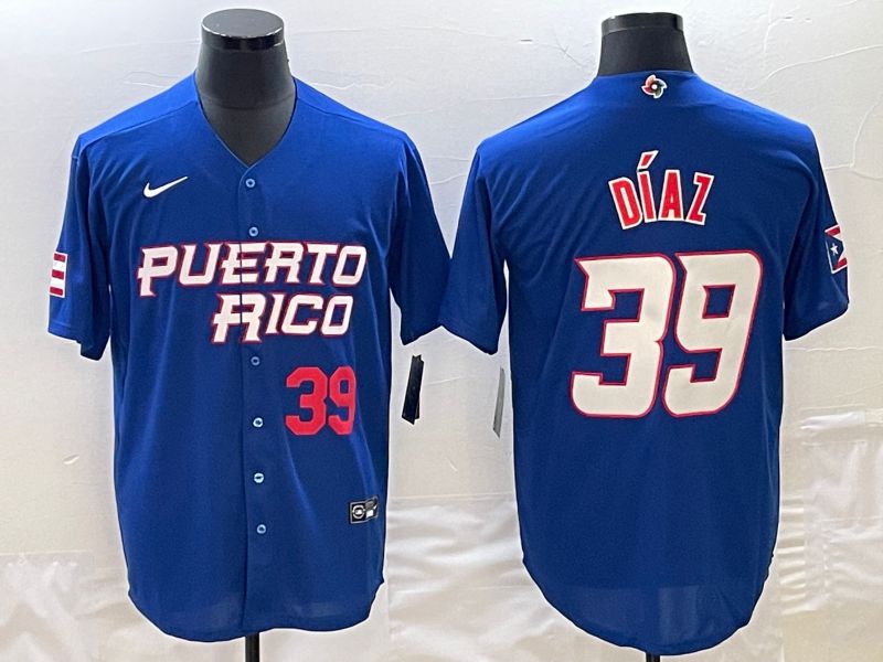 Men 2023 World Cub Puerto Rico #39 Diaz Blue Nike MLB Jersey8